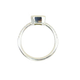 1.14ct Emerald Cut Parti Montana Sapphire Low Profile Bezel Solitaire Ring with French Set Diamonds in 14k Green Gold