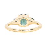 1.82ct Round Teal Precision Cut Montana Sapphire and Trillion Sapphire Low Profile Three Stone Ring in 18k Yellow Gold