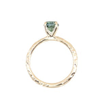 0.83ct Untreated Teal Montana Sapphire Evergreen Carved 4 Prong Solitaire in 14k Yellow Gold