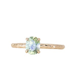 1.07ct Oval Medium Green Teal Montana Sapphire Evergreen Carved 4 Prong Solitaire in 14k Yellow Gold