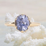 2.40ct Lavender Purple Oval Untreated Montana Sapphire Scallop Cup Solitaire in 14k Yellow Gold