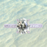 1.94ct Elongated Cushion Cut Light Green Montana Sapphire and French Set Diamond Solitaire in 14K White Gold