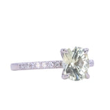 1.94ct Elongated Cushion Cut Light Green Montana Sapphire and French Set Diamond Solitaire in 14K White Gold