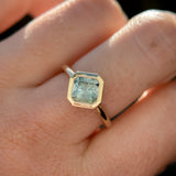 1.90ct Untreated Square Radiant Montana Sapphire Low Profile Bezel Ring with Milgrain in 14k Yellow Gold