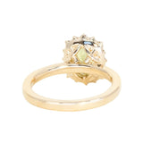 1.64ct Elongated Cushion Cut Green Montana Sapphire Antique-Style Diamond Halo Ring in 14k Green Gold