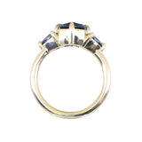 2.36ct Fancy Cushion Cut Montana Sapphire and Australian Sapphire Antique Compass Set Low Profile Ring in 18k Yellow Gold