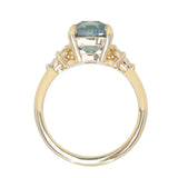 3.38ct Untreated Montana Sapphire Cushion Cut Marquise Diamond Cluster Ring in 18k Yellow Gold