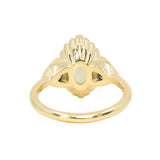 3.29ct Untreated Moval Montana Sapphire and Trillion Australian Sapphire Three Stone Scallop Cup Antique Style with Milgrain Low Profile Ring in 18k Yellow Gold