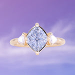 1.93ct Untreated Fantasy Cut Montana Sapphire and Diamond  Antique Milgrain Three Stone Low Profile Ring in 14k Yellow Gold