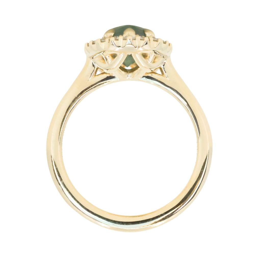 2.54ct Untreated Montana Sapphire Antique-Style Low Profile Diamond Halo Ring in 14k Yellow Gold- Appraised Stone