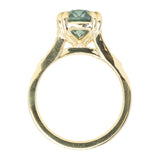 4.25ct Antique Style Elongated Cushion Untreated Montana Sapphire Vine Cathedral Four Prong Ring in 18k Yellow Gold