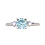 1.20ct Untreated Round Aqua Montana Sapphire and Princess Cut Diamond Rapids Low Profile Ring in 14k White Gold