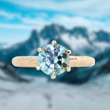 2.10ct Round Parti Blue Montana Sapphire Six Prong Evergreen Carved Solitaire in 14k Yellow Gold
