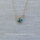 Dainty 14k Yellow Gold Montana Sapphire and Diamond Halo Necklaces