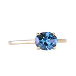 1.42ct Oval Blue Montana Sapphire Low Profile 4 Prong East-West Solitaire in 14k Yellow Gold