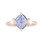 1.93ct Untreated Fantasy Cut Montana Sapphire and Diamond  Antique Milgrain Three Stone Low Profile Ring in 14k Yellow Gold