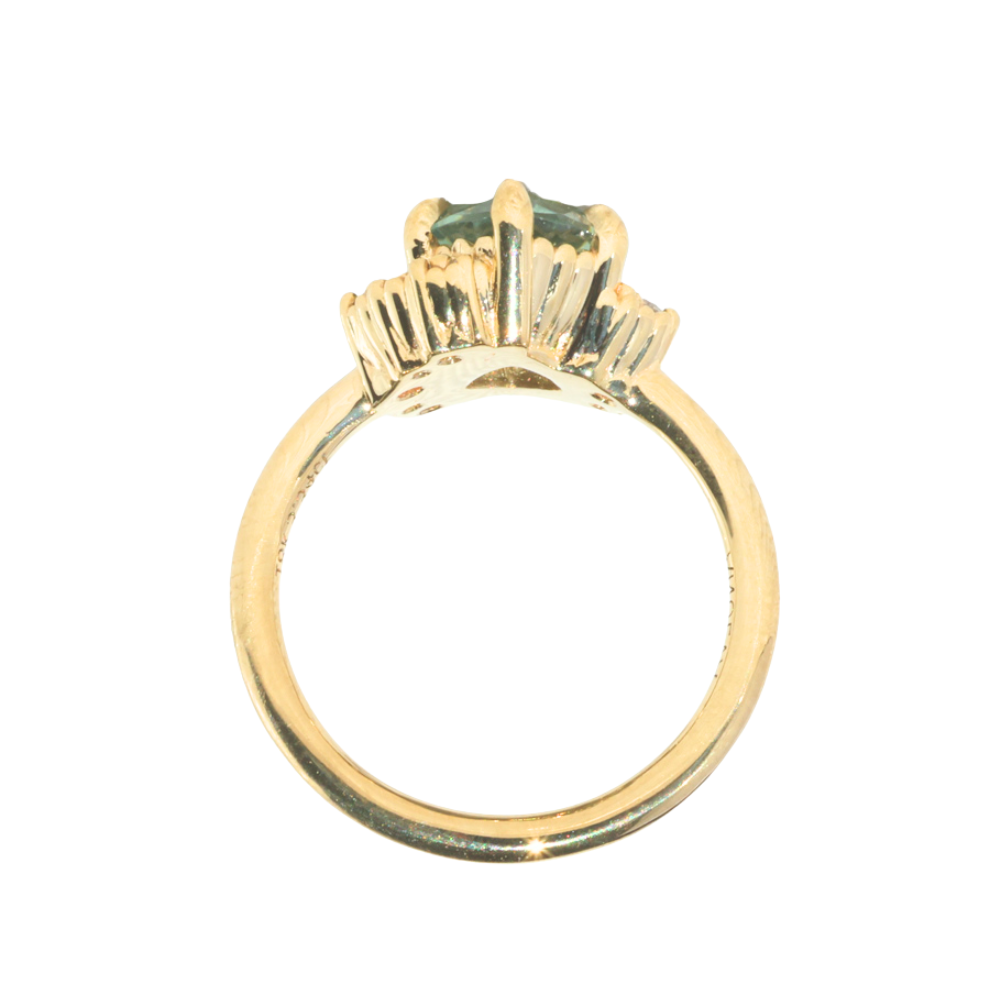 3.34ct  Untreated Pear Montana Sapphire and Diamond Asymmetrical Cluster Ring in 18k Yellow Gold