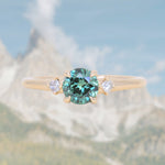 0.80ct Round Montana Sapphire and Princess Cut Diamond Rapids Low Profile Ring in 14k Yellow Gold