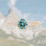 0.80ct Round Montana Sapphire and Princess Cut Diamond Rapids Low Profile Ring in 14k Yellow Gold