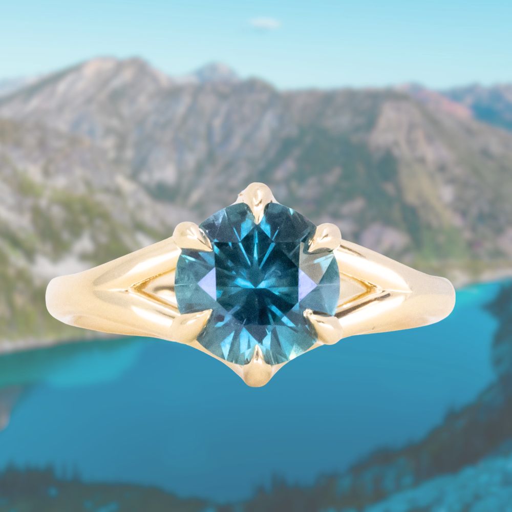 1.93ct Ocean Blue Teal Montana Sapphire Low Profile Six Prong Split Shank Solitaire in 18k Yellow Gold