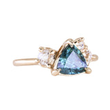 1.23ct Teal Montana Sapphire and Genuine Antique Diamond Mountainscape Ring in 14k Yellow Gold