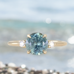 2.01ct Round Untreated Montana Sapphire and Diamond Dainty Three Stone Ring in 14k Yellow Gold