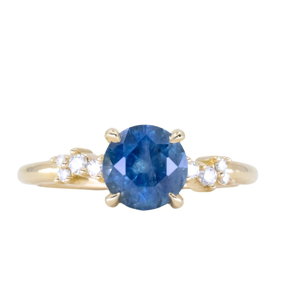 1.60ct Round Vibrant Blue Montana Sapphire and Diamond Starry Night Low Profile Solitaire in 18k Yellow Gold