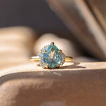 3.34ct  Untreated Pear Montana Sapphire and Diamond Asymmetrical Cluster Ring in 18k Yellow Gold