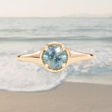 0.88ct Untreated Round Montana Sapphire Low Profile 4 Prong Signet Solitaire in 14k Yellow Gold