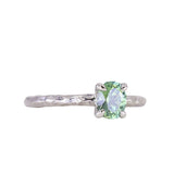 0.89ct Oval Precision Cut Spring Green Montana Sapphire Evergreen Carved 4 Prong Solitaire in 14k White Gold