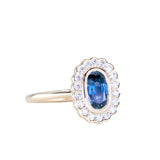 1.22ct Oval Blue Montana Sapphire Scalloped Antique Style Diamond Halo Ring in 14k Yellow Gold