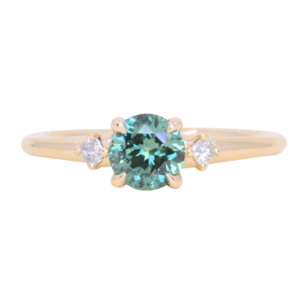 0.80ct Round Montana Sapphire and Princess Cut Diamond Rapids Low Profile Ring in 14k Yellow Gold
