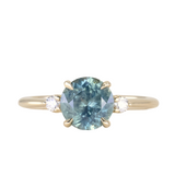 2.01ct Round Untreated Montana Sapphire and Diamond Dainty Three Stone Ring in 14k Yellow Gold