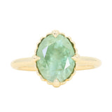 3.93ct Untreated Oval Seafoam Montana Sapphire Scallop Cup Solitaire in 14k Yellow Gold