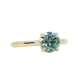 1.66ct Round Untreated Montana Sapphire Four Prong Cathedral Solitaire in 18k Yellow Gold