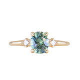 1.20ct Oval Brilliant Teal Montana Sapphire and Princess Cut Diamond Rapids Low Profile Ring in 14k Yellow Gold