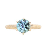 2.10ct Round Parti Blue Montana Sapphire Six Prong Evergreen Carved Solitaire in 14k Yellow Gold