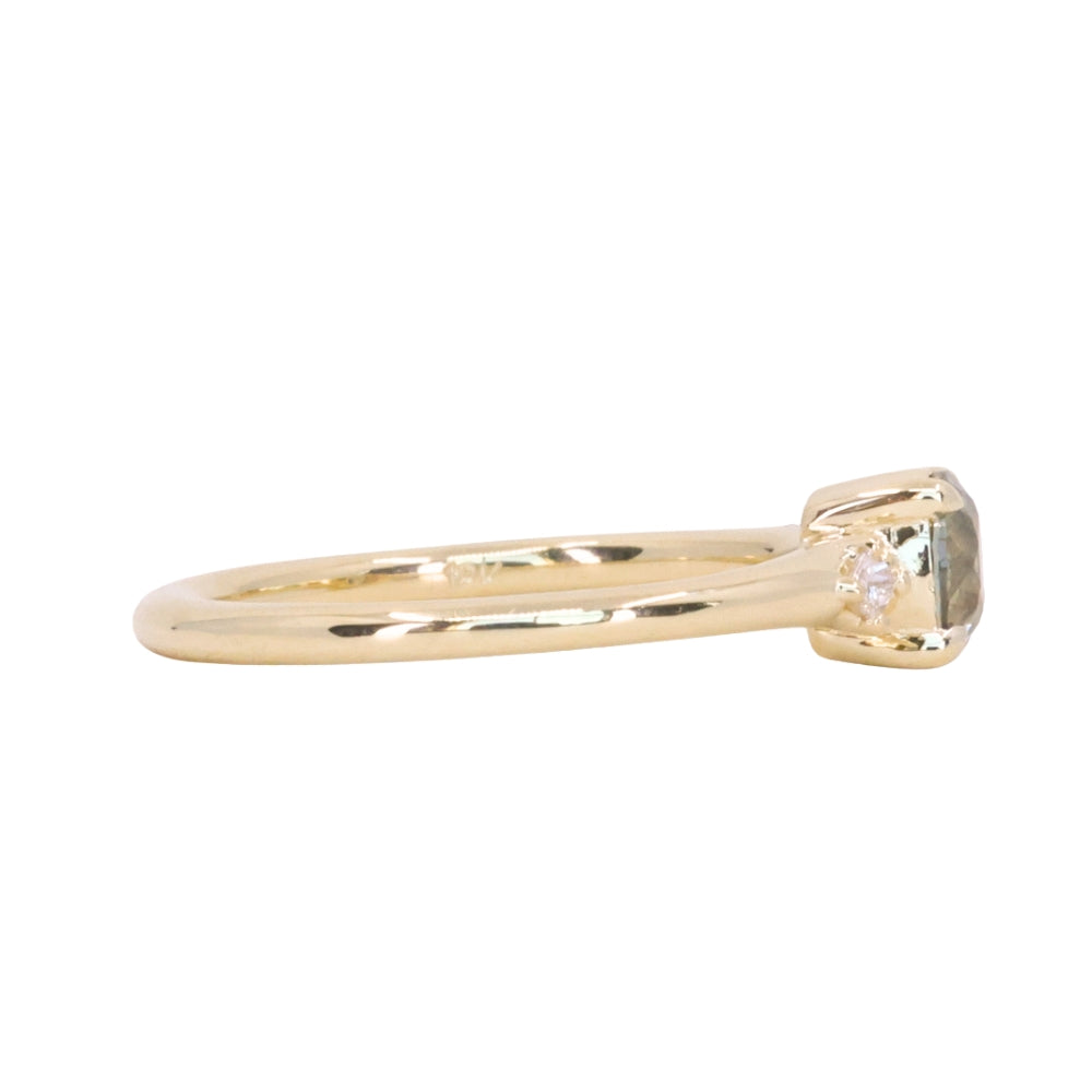 0.71ct Bicolor Round Montana Sapphire and Princess Cut Diamond Rapids Low Profile Ring in 18k Yellow Gold