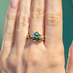 1.92ct Trillion Montana Sapphire and Natural Diamond Mountainscape Ring in 18k Yellow Gold