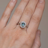 1.30ct Hexagon Montana Sapphire Bezel Set Diamond Halo Ring in Platinum