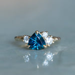 1.76ct Trillion Ocean Blue Montana Sapphire and Natural Diamond Mountainscape Ring in 14k Yellow Gold