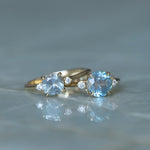 2.01ct Round Untreated Montana Sapphire and Diamond Dainty Three Stone Ring in 14k Yellow Gold