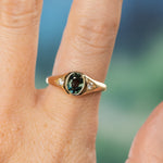 1.26ct Oval Green Untreated Montana Sapphire Signet Style Ring with Diamonds in 14k Yellow Gold