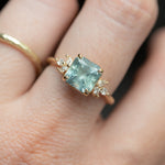 2.78ct Untreated Montana Sapphire Square Radiant Cut Marquise Diamond Cluster Ring in 14k Yellow Gold