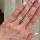 SET IN RING. 1.49CT ELONGATED FANCY CUSHION MONTANA SAPPHIRE, PARTI SPRING GREEN TEAL, 7.3X6.1MM, EARLY ACCESS