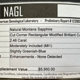 2.46CT RADIANT CUT MONTANA SAPPHIRE, TEAL BLUE GREEN-GREY, 7.71X7.07X5MM, UNTREATED - APPRAISED STONE