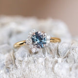 1.37ct Midnight Purple-Blue Montana Sapphire Oval and Diamond Asymmetrical Cluster Ring in Two Tone 18k Yellow and Platinum