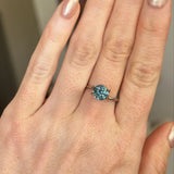 SET IN STOCK RING. 1.81CT ROUND PRECISION CUT MONTANA SAPPHIRE, MEDIUM TEAL BLUE, 7.2MM, EARLY ACCESS