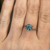 SET IN STOCK RING. 1.81CT ROUND PRECISION CUT MONTANA SAPPHIRE, MEDIUM TEAL BLUE, 7.2MM, EARLY ACCESS