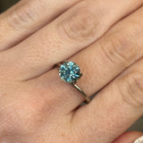 SET IN STOCK RING. 1.81CT ROUND PRECISION CUT MONTANA SAPPHIRE, MEDIUM TEAL BLUE, 7.2MM, EARLY ACCESS